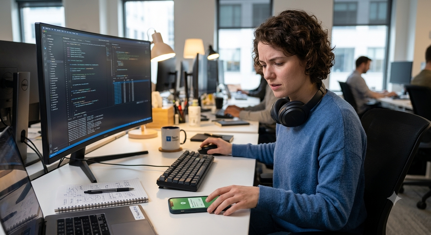 Woman replying to MFA prompt at work